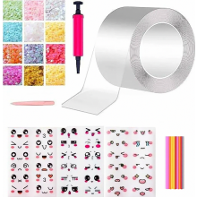 300 cm Nano Tape Bubble Toy Set with Straw Charm Sticker, Inflator, Tweezers, Adhesive, Fun Stress Relief DIY Craft Kit,