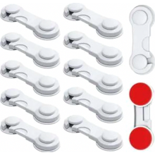 12 Pack Child Safety Cabinet Locks, White Baby Proof Cupboard and Drawer Locks with 3M Adhesive, Easy Stick-On Safety La