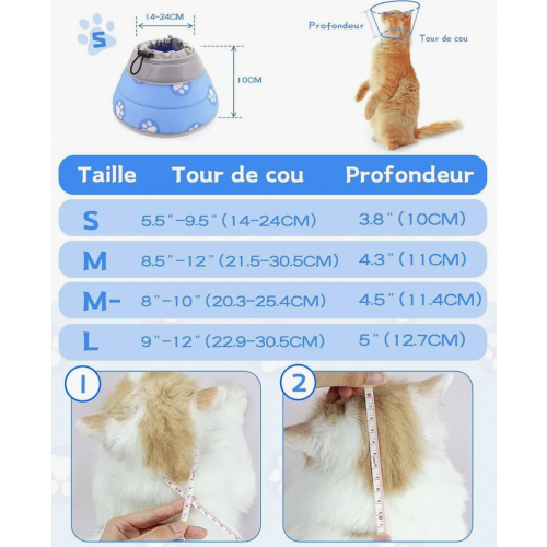 Adjustable Cat Recovery Collar, Soft Post Surgery Cone for Cats, Blue, Small Neck 14-24 cm 1