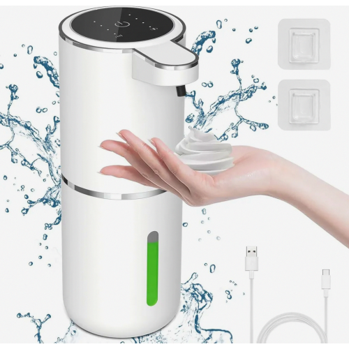 Automatic Foam Soap Dispenser with Power Display, Sensor Activated, 4-Level Control, Wall Mounted for Bathroom and Kitch