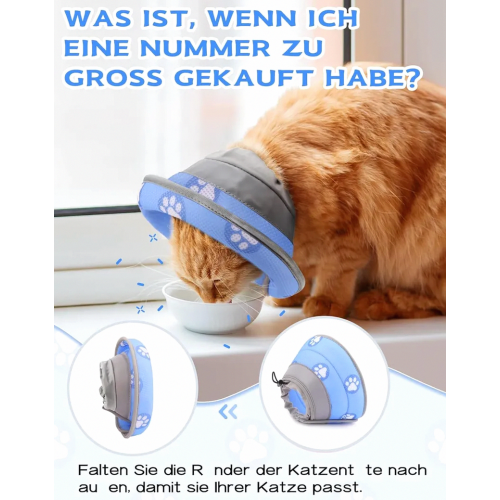 Adjustable Cat Recovery Collar, Soft Post Surgery Cone for Cats, Blue, Small Neck 14-24 cm 2
