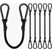 Elastic Tie Down Cord with Carabiner Hooks, 100 cm Bungee Cord Set of 6, Black Latex Bungee Straps for Shade Sails, Tarp