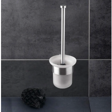 Toilet Brush and Holder Set, Wall Mounted, No Drilling, Stainless Steel and Glass, Includes Replacement Brush, Modern Ba