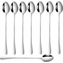 8 Piece Stainless Steel Long Spoons for Latte Macchiato, Iced Coffee, Iced Tea, Milkshakes, Ice Cream, Cocktails and Des