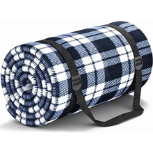 Waterproof Sandproof Picnic Blanket 300 x 300 cm, Washable Foldable Outdoor Beach Mat with Shoulder Strap, XXL Blue and