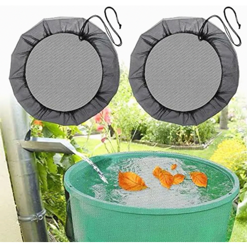 2 Pack Rain Barrel Net Cover, 80 cm Diameter, Drawstring Adjustable Protective Mesh, Leaf and Mosquito Protection