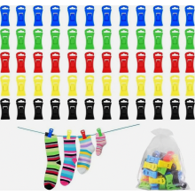 60 Sock Clips for Washing Machine and Tumble Dryer in 5 Colors, 10mm Size, 100g Weight, Ideal for Thick Socks and Laundr
