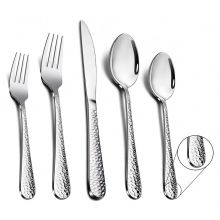 Stainless Steel Cutlery Set with Hammered Handle, Mirror Polished Tableware Set for Family, Camping and Catering, Dishwa