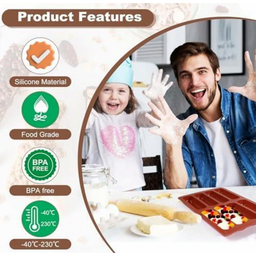 4 Pack Silicone Cereal Bar Moulds, Reusable Rectangular Baking Molds, Washable Chocolate Moulds, Non Stick Silicone Baki 2