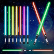 2 Pack Laser Swords for Kids, 2-in-1 Dual-Blade Light Sword with 7 Colors and Sound Effects, Halloween Costume Party Fav