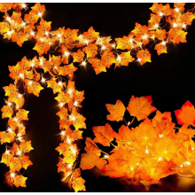 2-Pack Illuminated Autumn Garland, 16.4 ft Total, 40 LEDs, Thanksgiving and Halloween Home Decoration, Warm White String