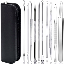 Blackhead Remover Kit, 10-Piece Acne and Comedone Extractor Set with Tweezers, Pimple Extraction Tools for Nose and Faci