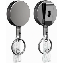 2 Pack Heavy Duty Retractable Badge Reel with Metal Clip and Key Ring, Premium ID Holder for Name Cards and Keychains