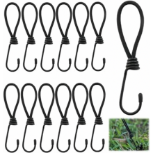 12 Pack Tarp Tensioners with Hooks, Black 15 cm Rubber Expander Cords, Heavy Duty Hook Straps for Tarps, Nets, Tents, Tr