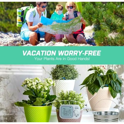Automatic Indoor Watering System for 15 Potted Plants, Programmable Drip Irrigation Kit with Water Timer and Smart Moist 2