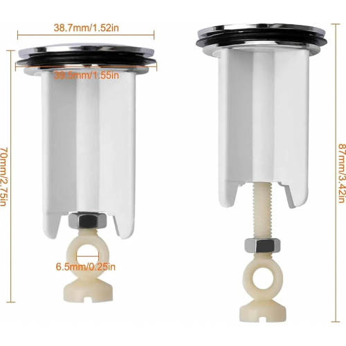 2 Pack Universal Height Adjustable Sink Drain Plugs 40mm Replacement Stoppers for Kitchen and Bathroom Basins 1