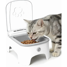 Distributore automatico di cibo per cani e gatti, con timer a gravità, in ABS grigio, capacità 3 litri.