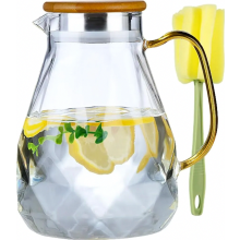 Caraffa in vetro borosilicato da 2 litri con coperchio e beccuccio versatore, brocca per acqua resistente al calore.