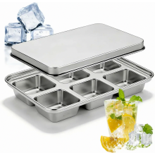 Confezione da 2 stampi per cubetti di ghiaccio in acciaio inox, impilabili a 6 scomparti con coperchi, ideali per il whisky.