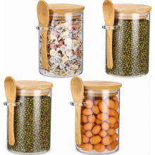 Barattoli di vetro con coperchi e cucchiai, confezione da 4 barattoli da 540 ml per avena, contenitori per alimenti per cucina, preparazione