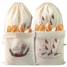 Confezione da 4 sacchetti per il pane in lino non sbiancato, 40 x 30 cm, sacchetti riutilizzabili con coulisse per conservare pane, frutta e