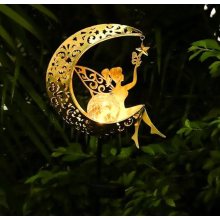 Decorazioni solari da giardino, luce fatata a forma di luna con sfera di vetro craquelé, LED bianco caldo impermeabile per vialetti, prati e