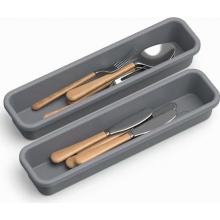 Set di 2 organizer per posate da cassetto, vassoio portautensili in silicone per cucina, resistente all'umidità e al calore fino a 200 C,