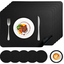 Set of 6 Faux Leather Table Mats, Wipe Clean, Heat Resistant, Double Sided Waterproof Placemats with Coasters, Leather L