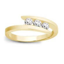 (M) Jewelco London Solid 9ct Yellow Gold Channel Set Round H I1 0.5ct Diamond Crossover Wrap Trilogy Ring 6mm - 9R641