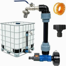 Conjunto de torneira de saída tipo pescoço de ganso de 3/4" para IBC, válvula 2 em 1 para tanque de água com adaptador de plástico resistent