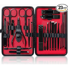 Conjunto de manicure masculino de 23 peças, kit de cuidados com as unhas com tesoura, cortador de unhas em aço inoxidável, estojo de viagem
