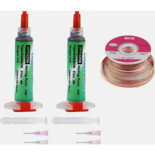 Fluxo de solda de resina sem chumbo, sem limpeza, 2 x 20 g com malha de dessoldagem de 2,5 mm x 3 m para soldagem de celulares, BGA e