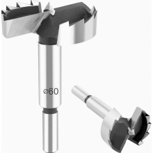 Broca Forstner profissional de 60 mm para madeira, 90 mm de comprimento, encaixe para furadeira com haste redonda para furos precisos e limp