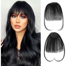 Aplique de cabelo rabo de cavalo com mechas laterais, franja frontal de cabelo humano para mulheres, uso diário, preto