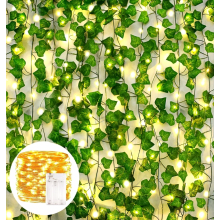 Guirlanda de hera artificial (pacote com 12 unidades) com 100 luzes LED, 200 cm de comprimento, ideal para pendurar em jardins, casamentos,