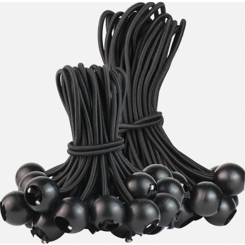 Conjunto de 30 cordas elásticas com bola, pretas, para lonas, tendas e banners, com 15 cm e 20 cm de comprimento.