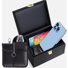 Caixa e Bolsas Faraday para Proteção Keyless Go, Bloqueador de Sinal para Cartões de Crédito e Chaves de Carro, Pacote com 2 Estojos de Viag