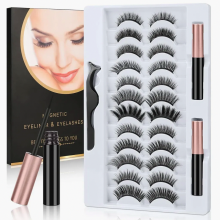 Conjunto de cílios magnéticos com delineador líquido, cílios postiços 3D grossos, longos e volumosos, aparência natural, à prova d'água e re