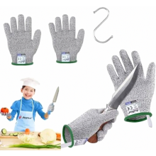 Conjunto de 4 pares de luvas resistentes a cortes nível 5 para crianças de 10 a 13 anos, luvas de cozinha seguras para cortar alimentos, tam