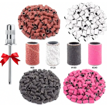 Conjunto de 100 lixas de unha com mandril prateado, grãos 80/120/180/240 para manicure, pedicure, polimento e acabamento.