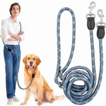 Guia multifuncional para cães, mãos livres, guia dupla ajustável e resistente, guia de treinamento de nylon refletivo de 2,6 m para passeios