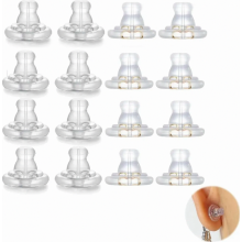 Conjunto de 20 tarraxas de silicone hipoalergênicas, substituição universal para brincos de pino e pendentes, douradas e transparentes, segu