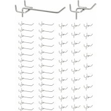 Pacote com 60 ganchos perfurados, ganchos de metal para exibição de ferramentas em paredes e displays de varejo, tamanhos de 5 cm e 10 cm.