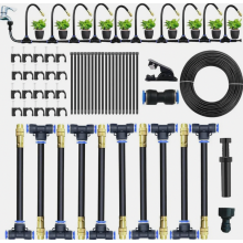 Sistema de irrigação para jardim, kit flexível de resfriamento por névoa com 10 bicos de névoa e mangueira de 10 m para uso externo.