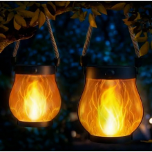 Závesné solárne lampáše na vonkajšie použitie, 2 kusy, realistický efekt plameňa, vodotesná záhradná dekorácia IP65 s konopným lanom...