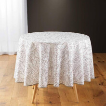 Tovaglia rotonda con motivo vegetale "Solea" - Bianco/Marrone - D 180 cm