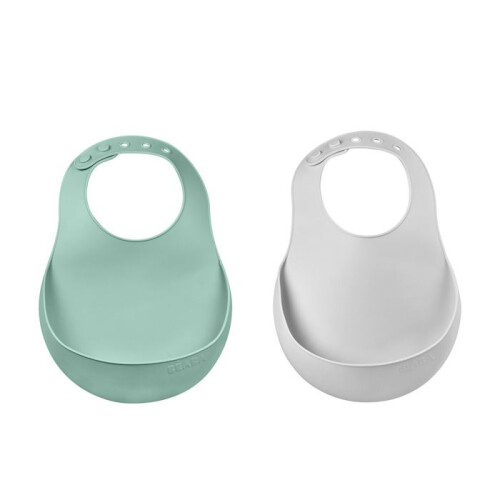 BEABA Set di 2 bavaglini in silicone Verde Salvia