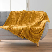 Plaid flanella 125 x 150 cm Mini Frosty - rilievo mini bolle, ocra