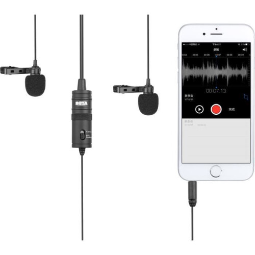 BOYA M1DM Dubbele microfoon lavalier - TRRS-uitgang - 4 m kabel 1