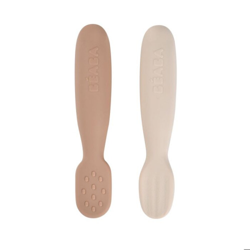 BEABA Conjunto de 2 colheres de silicone pré-cozidas 4 meses+ Praliné